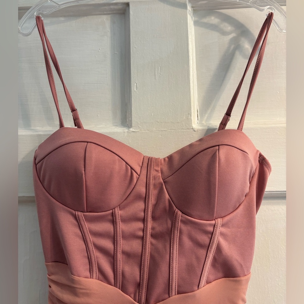 Haute Blush Pink Ruched Corset Bodycon Dress - Picture 2 of 8